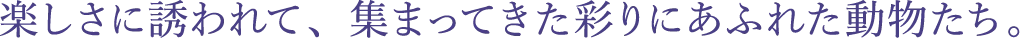 楽しさに誘われて、集まってきた彩りにあふれた動物たち。