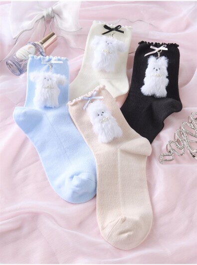 かわいさにメロメロ♪ふさふさうさぎのマスコット付きソックス★
