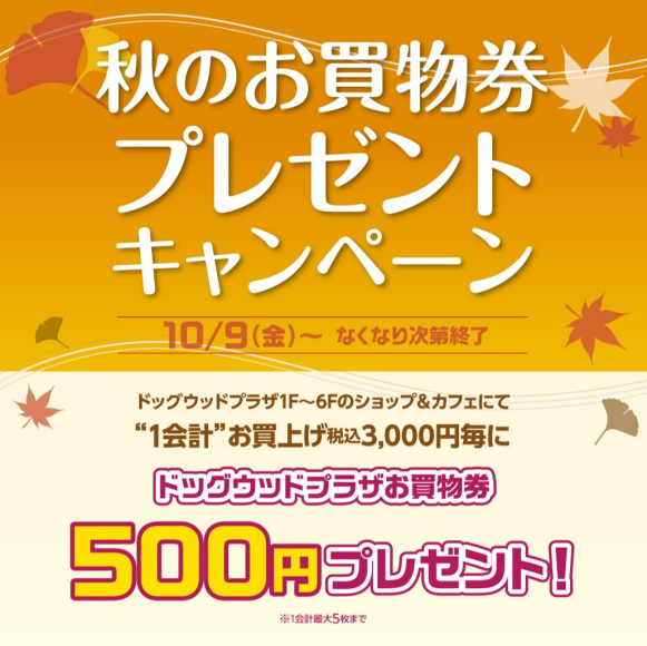 【ドッグウッドプラザ】秋のお買い物券プレゼントキャンペーン